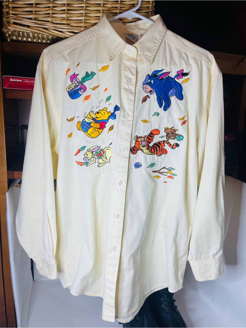 Disney L Cream Button-Down Shirt with Winnie the Pooh Characters